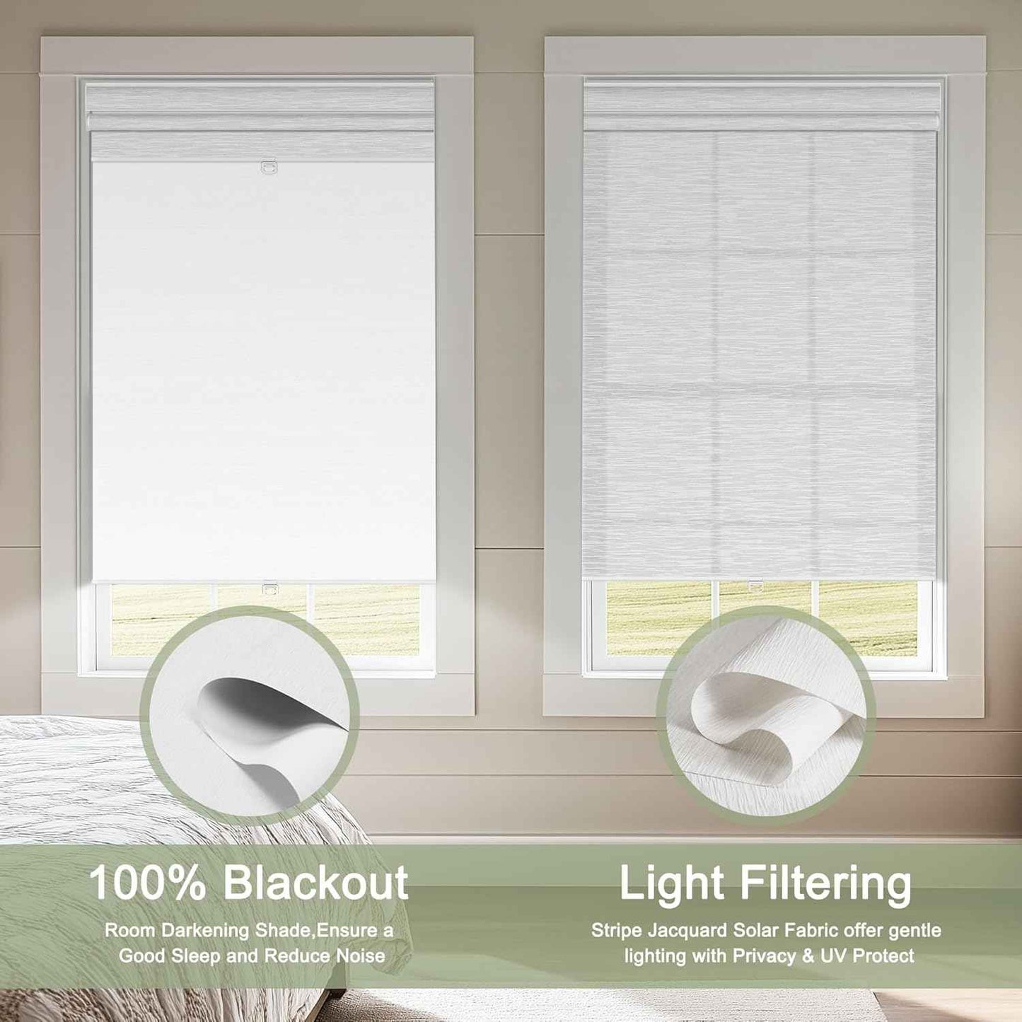 Cordless Dual Roller Shades with Cassette Valance,Double Window Shades Custom Blackout and Light Filtering Shades,Day Night Roller Blinds for Home Office Bedroom,35" W x 80" H,Jacquard White