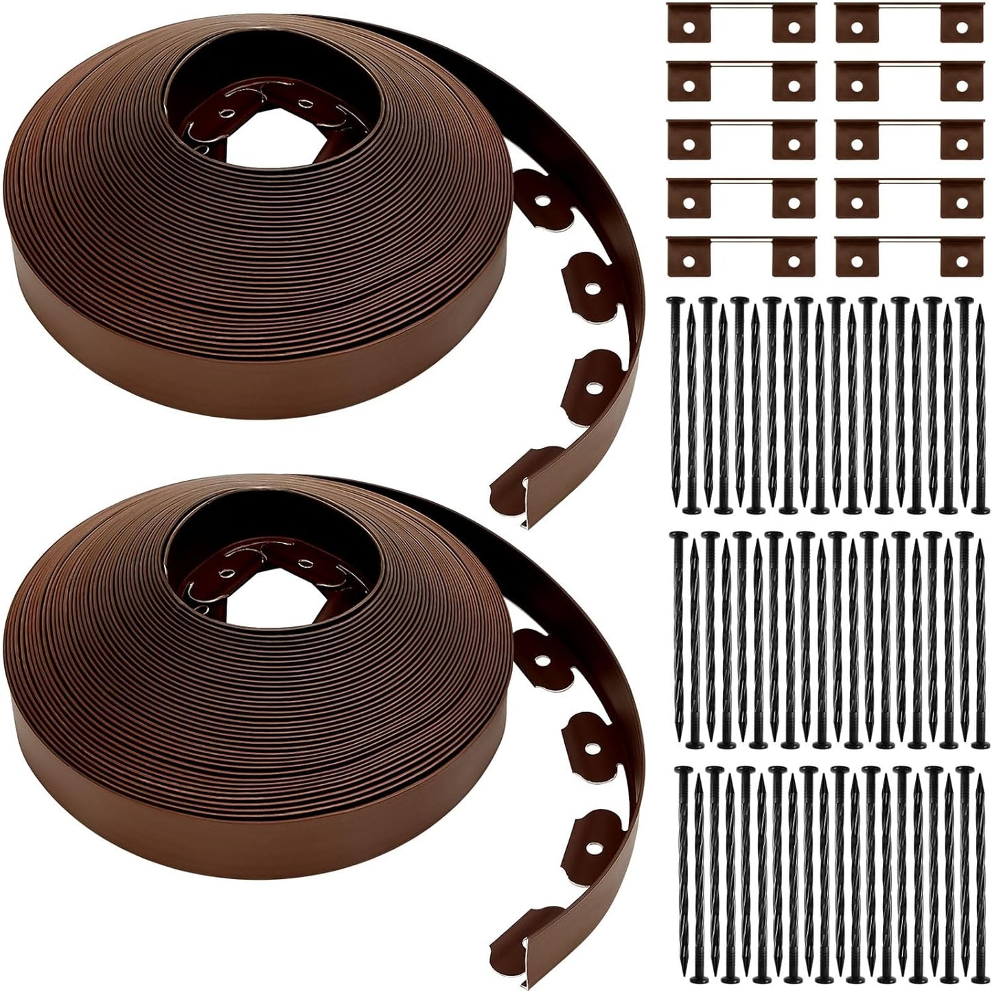 Sasylvia 2'' x 200' Landscape Edging Kit Edging Border Coil Include Anchoring Spikes 10 Connectors Plastic Garden Border for Lawn Garden Grass Yard Home(Brown)