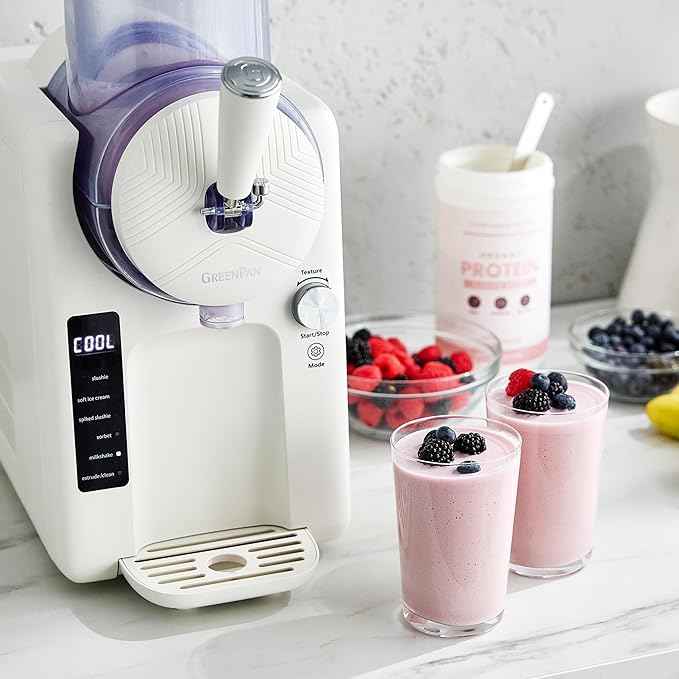 GreenPan Frost Ice Cream Maker & Slushie Machine, Mixing Bowl included, Soft Serve, Sorbet, Margaritas, Milkshakes, Frozen Yogurt, No Pre-Freezing, Ready in 15 Mins, 6 Modes, Self-Cleaning, Cream