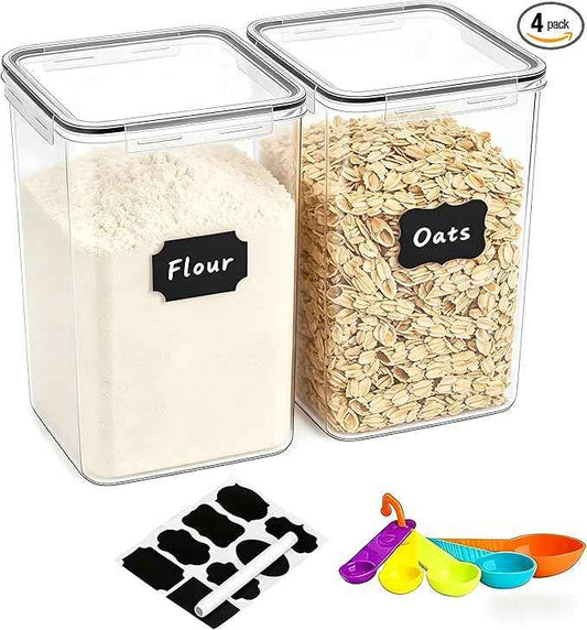 2 Pieces 6.5L / 220 oz Large Food Storage Containers, BPA Free Plastic Airtight Canisters for Flour, Sugar, Baking Supplies, Rice with Lids, Measuring Cups and Labels, Black