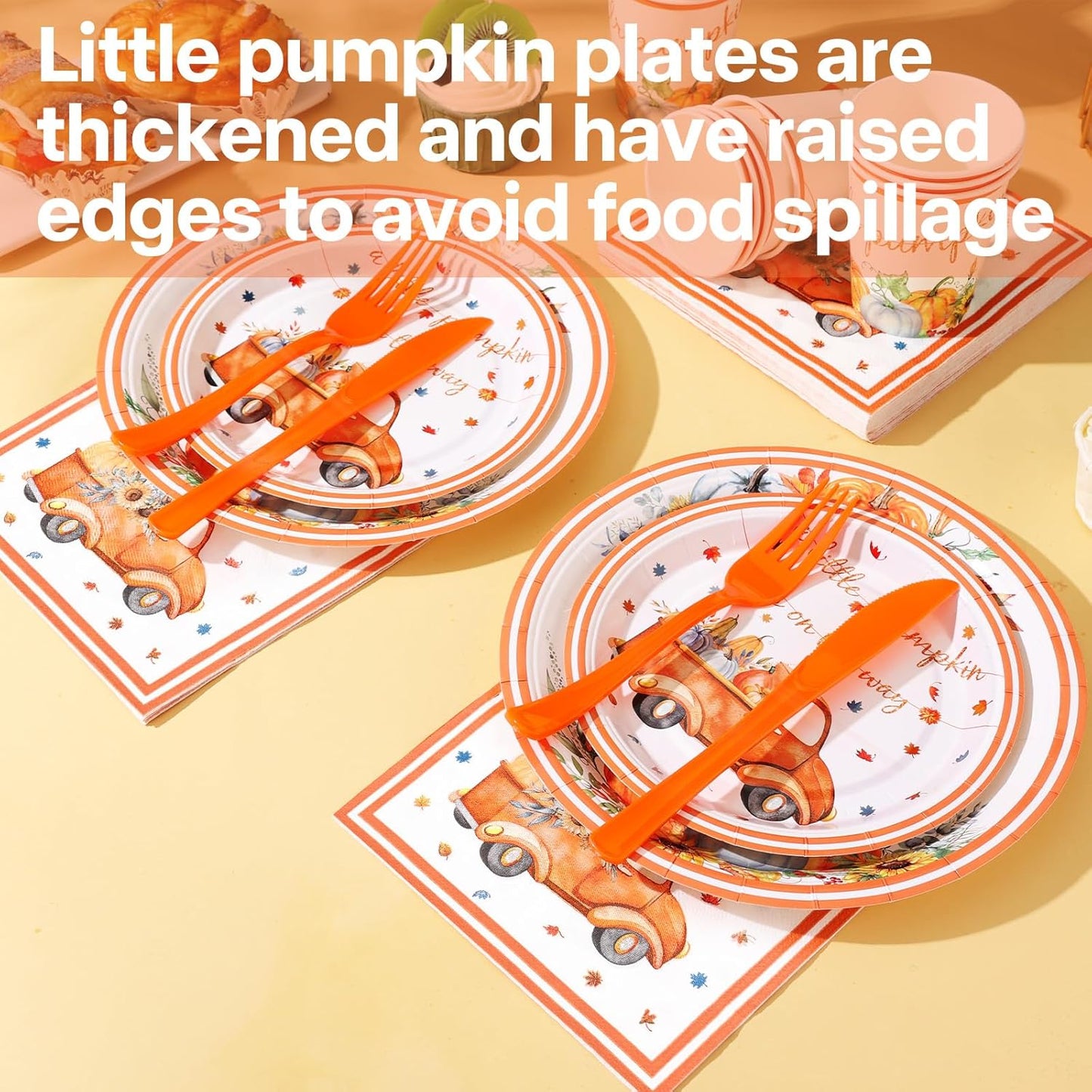 168 Pcs Little Pumpkin Plates and Napkins, Fall Baby Shower Plates and Napkins Sets Serves 24, Little Pumpkin Baby Shower Decorations Boy, Orange Blue Autumn Farm Thanksgiving