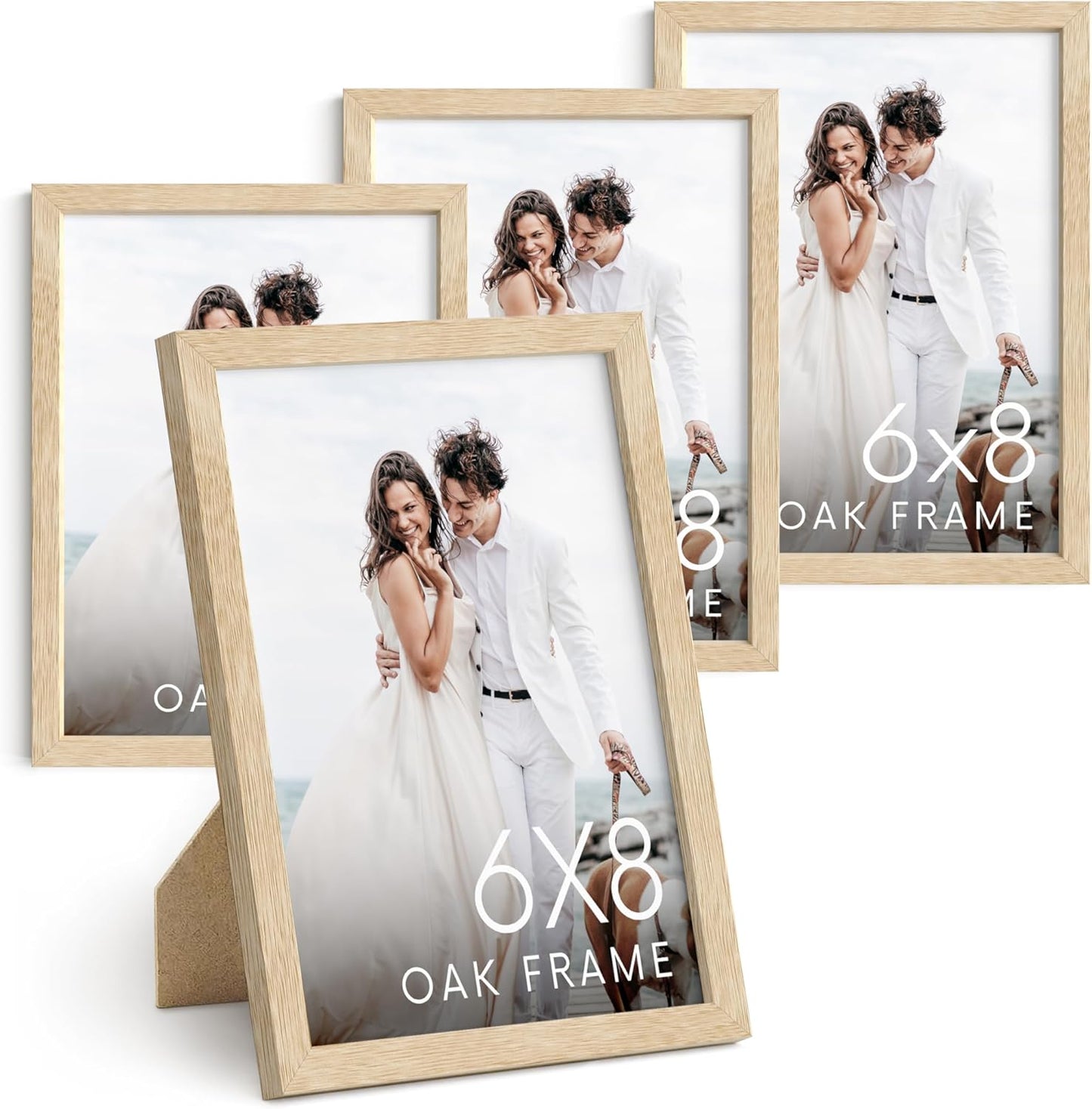 HAUS AND HUES 6x8 Natural Oak Wooden Picture Frame - Set of 4 6x8 Poster Frame - Premium Oak, Vertical Hang, Shatterproof Plexiglass - Ideal for Home, Room, Office (6x8-inch, Natural, Set of 4)