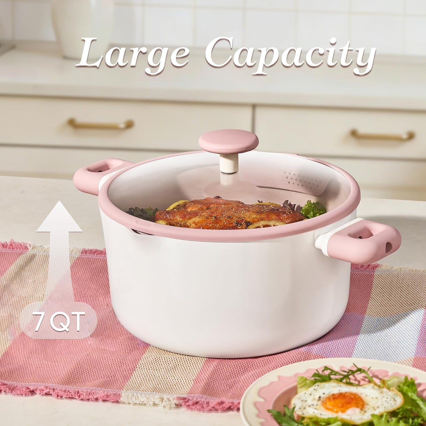 CAROTE 7QT Nonstick Stock Pot with Lid, Ceramic Casserole with Ladle, Non-toxic Kitchen Soup Pot, Big Cooking Pots PFAS and PFOA Free