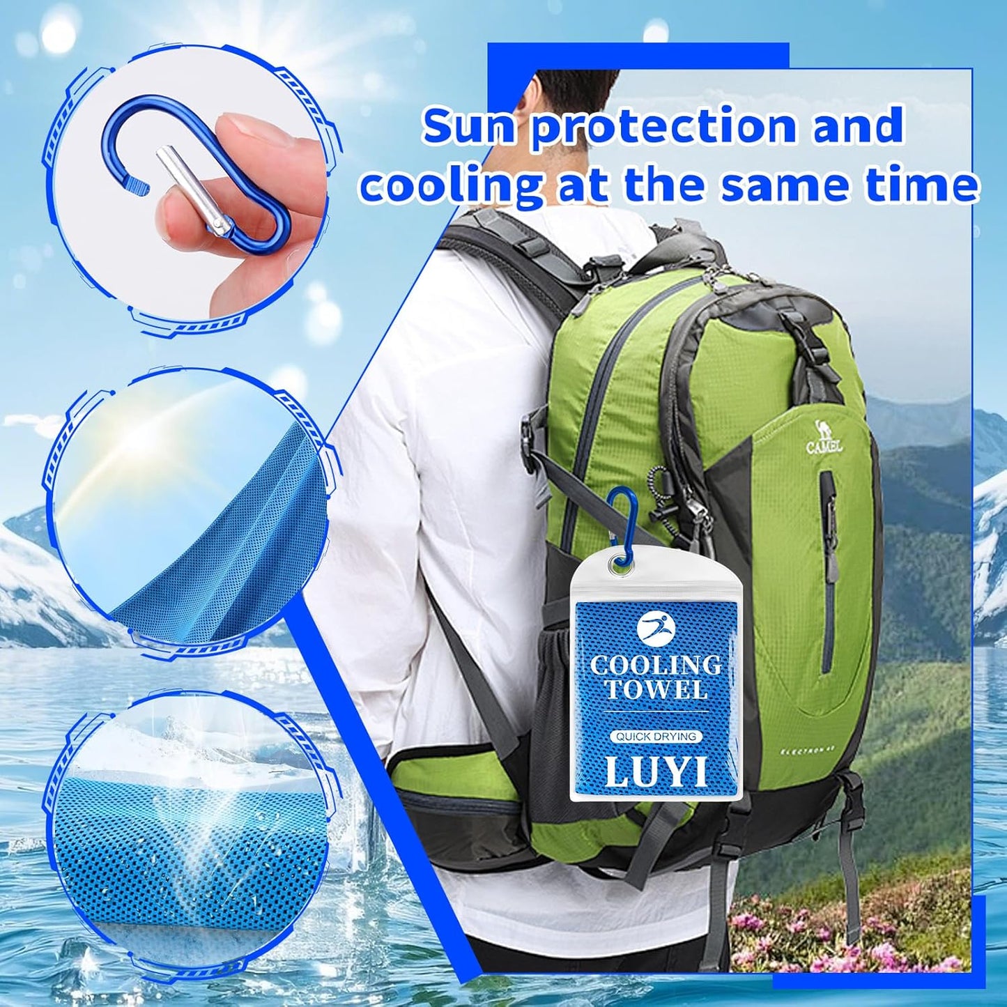 2 Pack Cooling Hoodie Towels Set, Cooling Towels for Neck and Face, Microfiber Soft Breathable Cooling Towel Bulk for Hot Weather, Gym, Sports, Yoga, Workout, Running, Golf, Camping, Hiking（Blue）