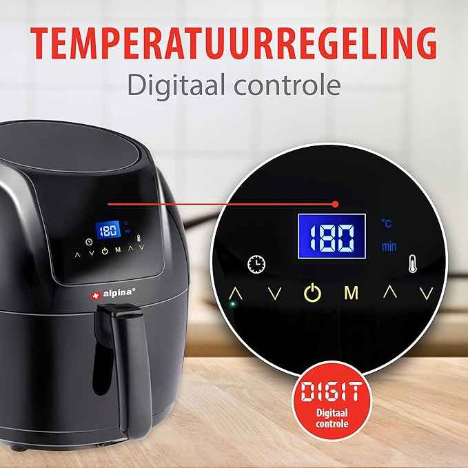 alpina Air Fryer Oil Free Deep Fryer 5 Litre Electric Deep Fryer with Non-Stick Coating Digital Touch Screen 7-8 People