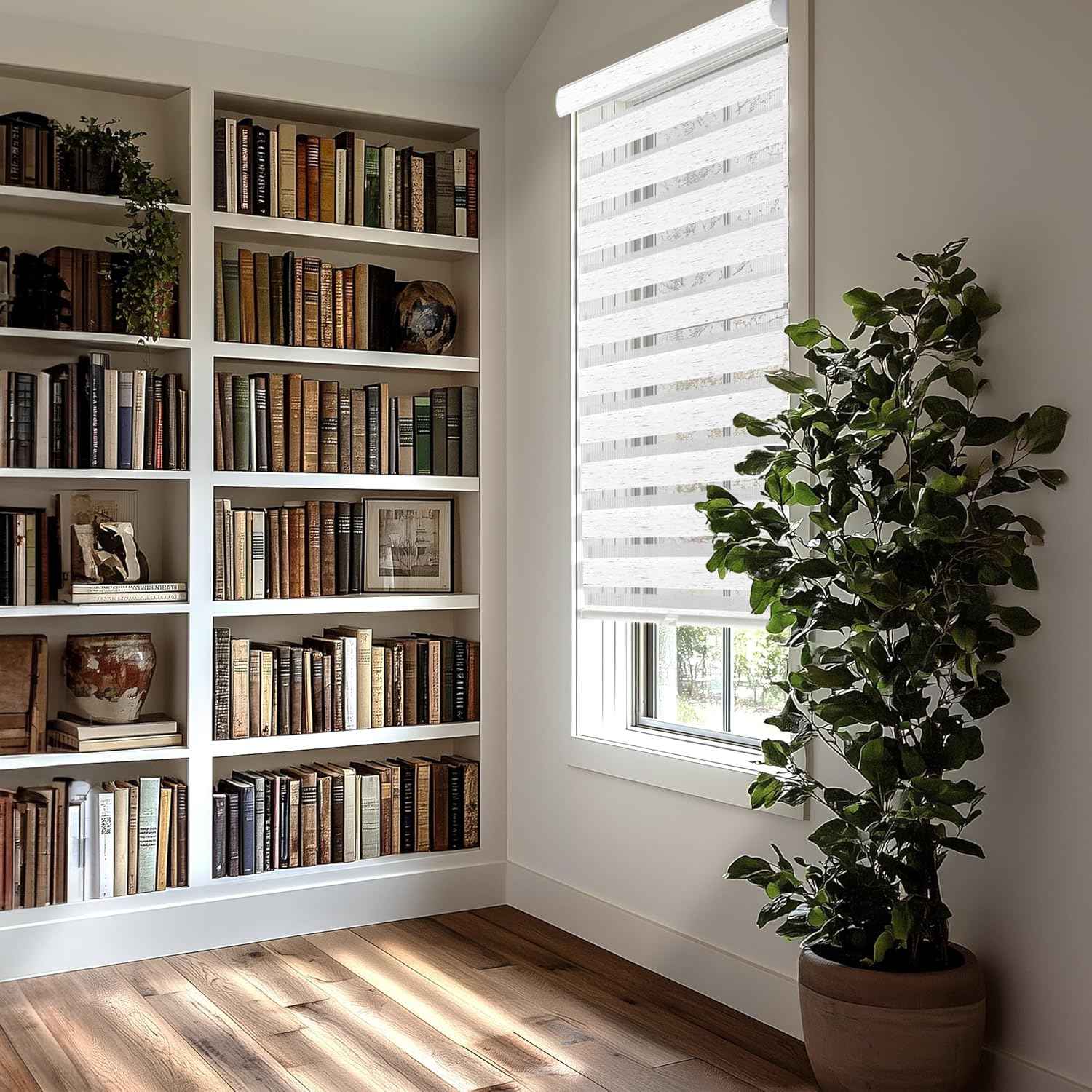 CHICOLOGY Zebra Blinds Cordless Window Shades, Dual Layer Light Filtering Roller Shades for Windows, Sheer Privacy Striped Fabric, Easy Install, 71" W x 72" H, Basic Natural