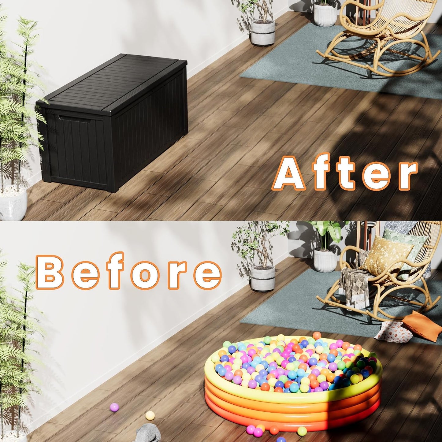 200 Gallon Deck Box, Resin Outdoor Waterproof Storage Box, Lockable Storage Box With Handle for Patio Furniture - Garden Tools - Swimming Pool Tools UV Resistant, Black - 200