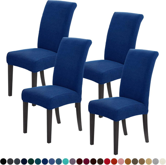 Joccun Chair Covers for Dining Room Set of 4, Dining Chair Slipcovers Stretch Dining Room Chair Covers Seat Protector,Washable Parsons Chair Cover for Home,Banquet(Classic Blue,4 Pack)