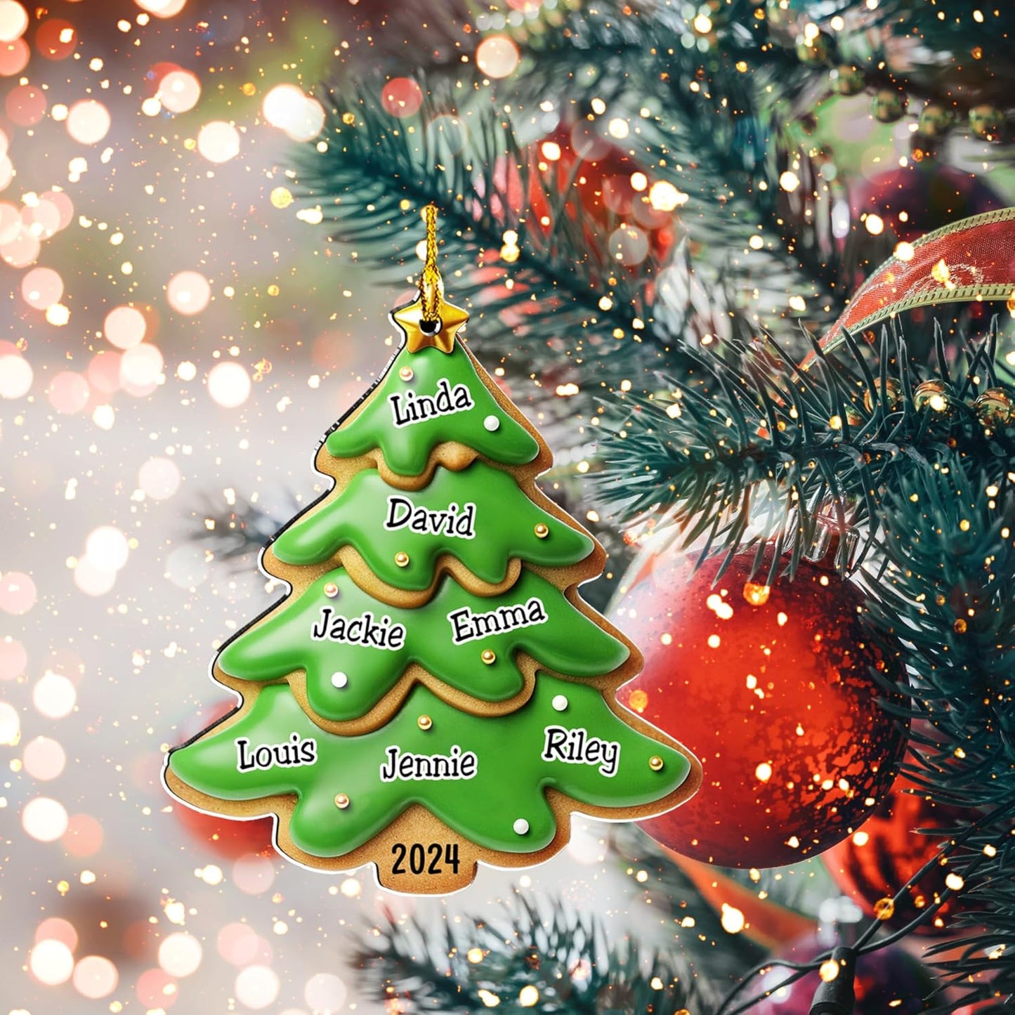 Family Gingerbread Name - Personalized Custom 3D Inflated Effect Acrylic Ornament Family Members and Pets Ornament Gifts for Family Tree Decoration (A05, 8 Names)