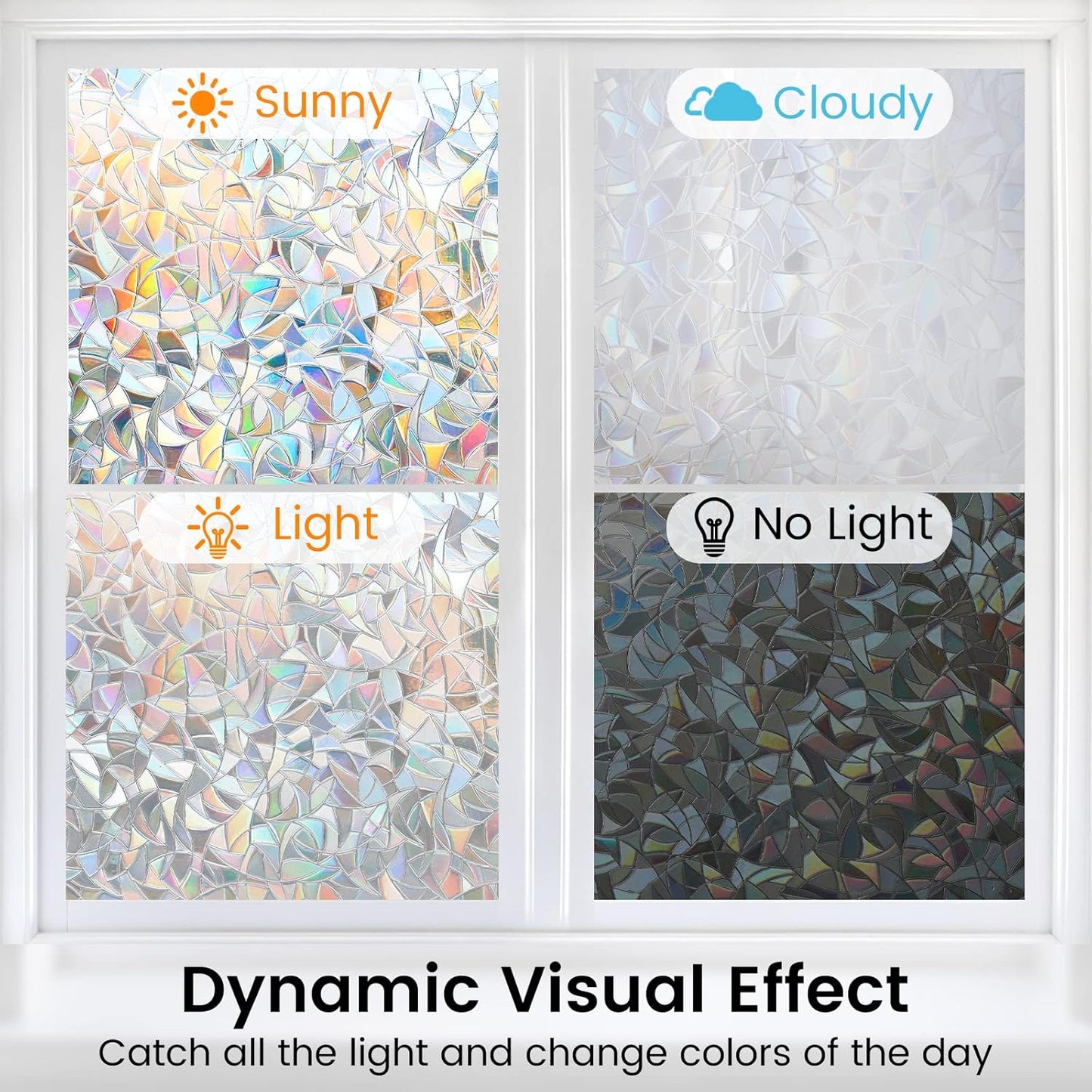 DOWELL Window Privacy Film, Rainbow Window Film, Decorative Stained Glass Clings, Static Cling Door Sticker, Non-Adhesive 3D Decals for Home UV Protection, 35.4 x 118 inches