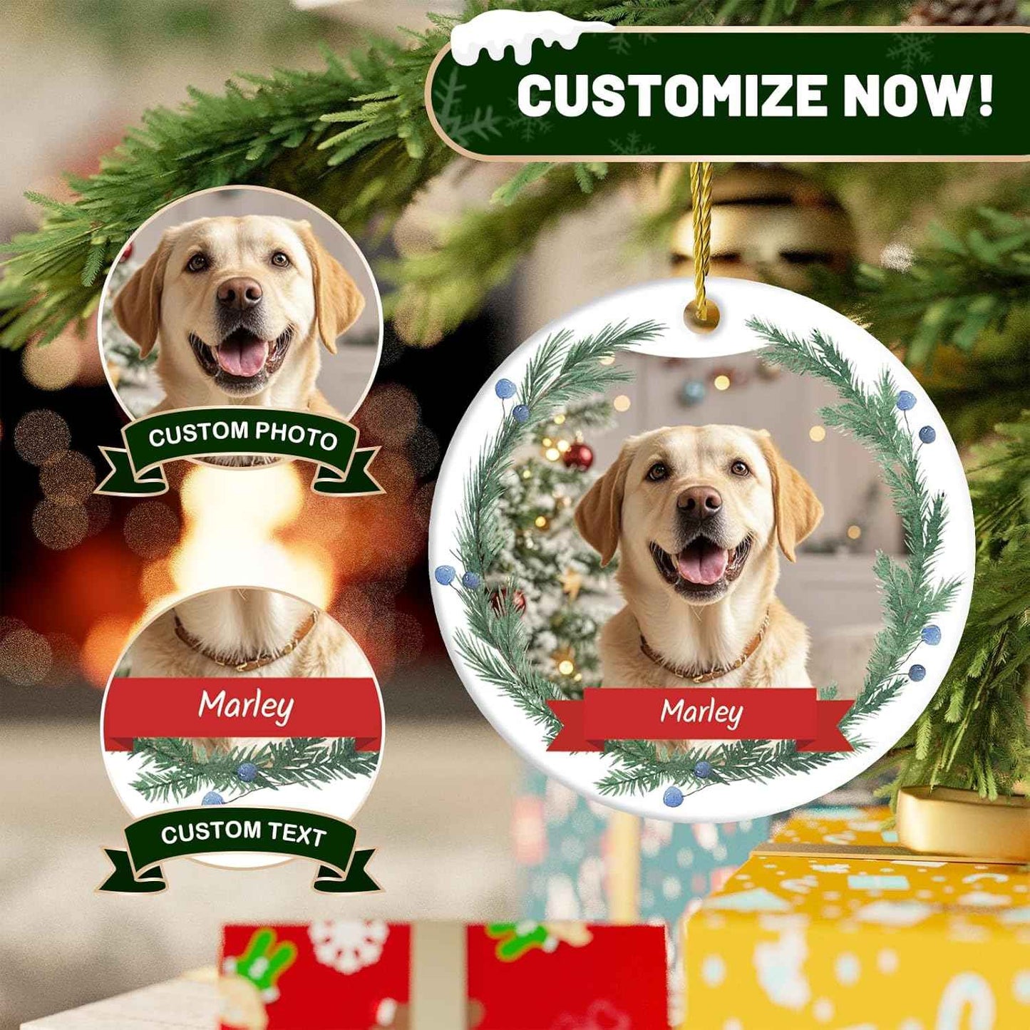DPDP Personalized Christmas Ornaments 2025 - Custom Dog Ornaments for Christmas Tree, Photo Ornament Customized Xmas Tree Hanging Decorations for Christmas Tree