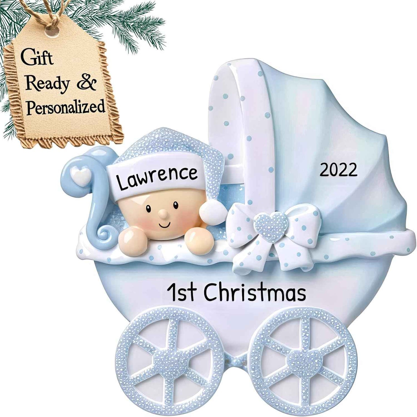 3D Personalized Babys First Christmas Ornament 2025 Boy | Baby's First Christmas Ornament 2025 Baby Ornaments for Xmas Tree My 1st Xmas Boy Ornaments for Couples New Parents - Baby in Blue Stroller