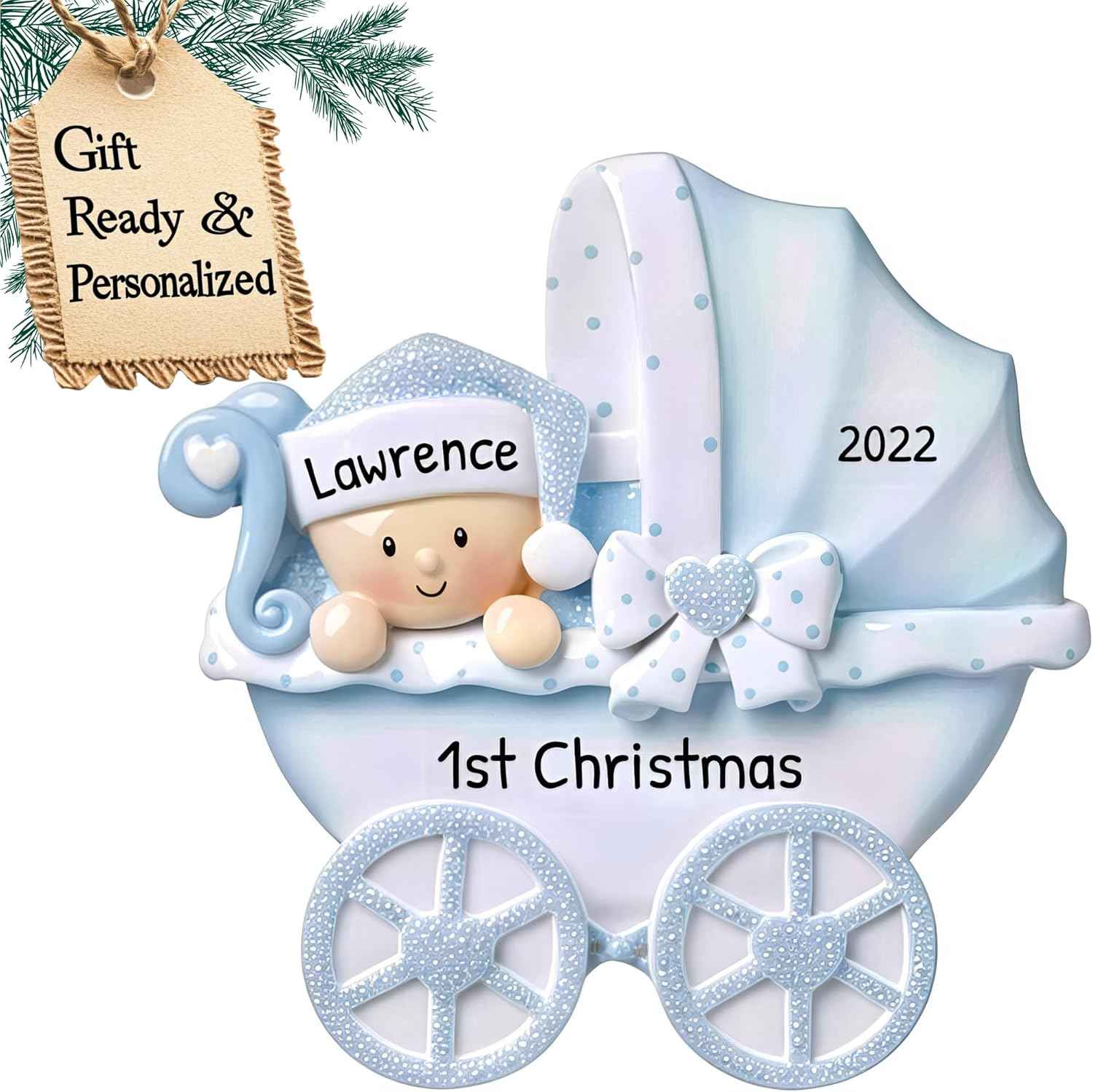3D Personalized Babys First Christmas Ornament 2025 Boy | Baby's First Christmas Ornament 2025 Baby Ornaments for Xmas Tree My 1st Xmas Boy Ornaments for Couples New Parents - Baby in Blue Stroller