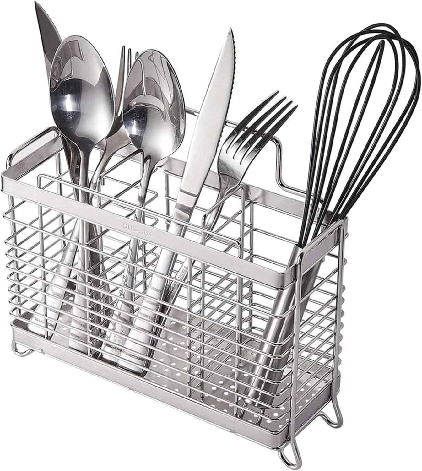KESOL Stainless Steel Utensil Holder, Utensil Drying Rack with 3 Divided Compartments, Rust-Resistant Utensil Drying Basket, Silverware Drying Basket, Utensil Drainer for Dish Rack