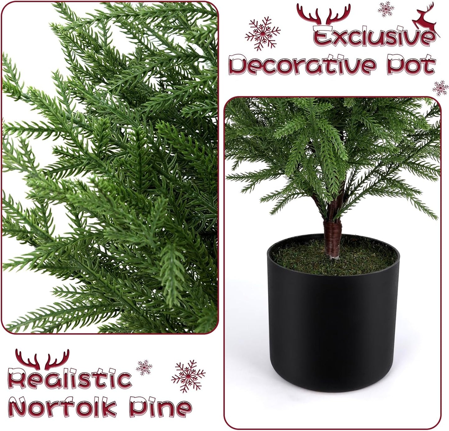 ENVEN 4FT Pre-Lit Artificial Norfolk Pine Christmas Tree – Realistic Potted Tree with 100 LED Lights & 8-Function Battery Box, Pre-Assembled Faux Holiday Décor for Indoor Use (2)