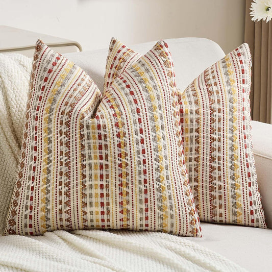 FUTEI Brown Red Decorative Throw Pillow Covers 24x24 Inch Set of 2,Soft Cozy Chenille Jacquard Textured Euro Pillow Shams,Boho Home Decor for Couch Bed Living Room