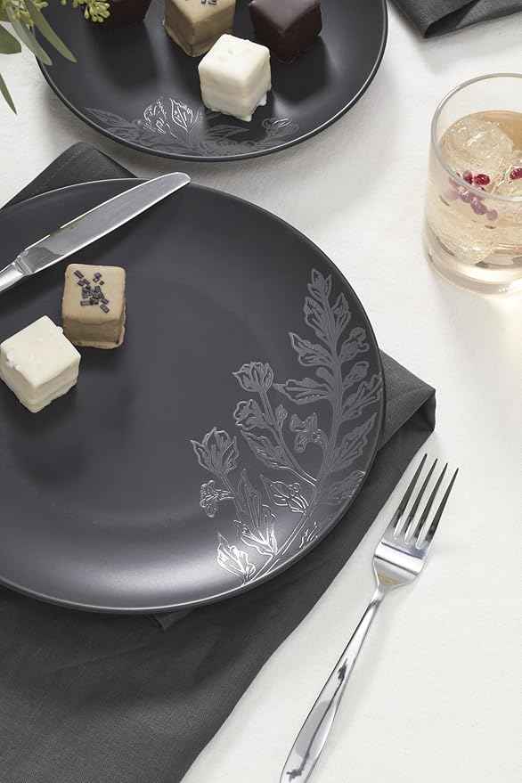 Oneida 897391 Roseto 12-Piece Dinnerware Set, Charcoal