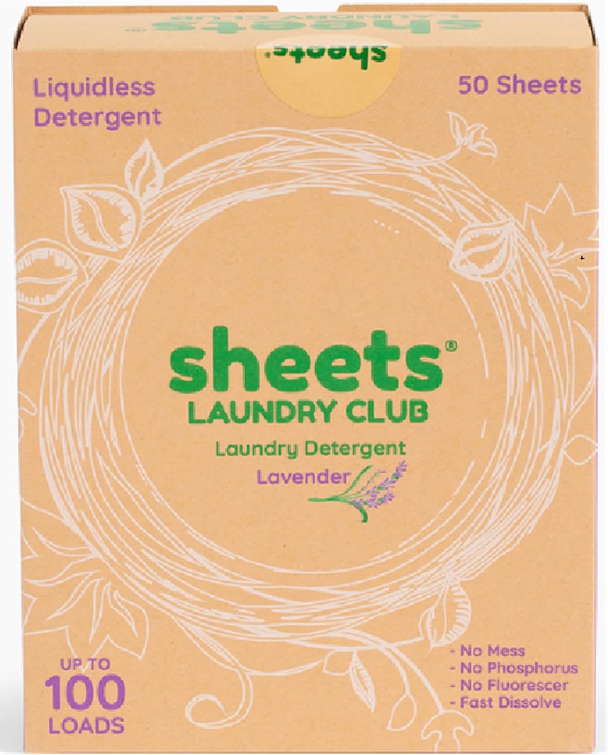 Sheets Laundry Club Laundry Detergent Sheets, 100 Loads - Lavender Scent, Eco-Friendly, Quick-Dissolving Formula, Hypoallergenic, Septic Safe, Plastic-Free Packaging - 50 Sheets