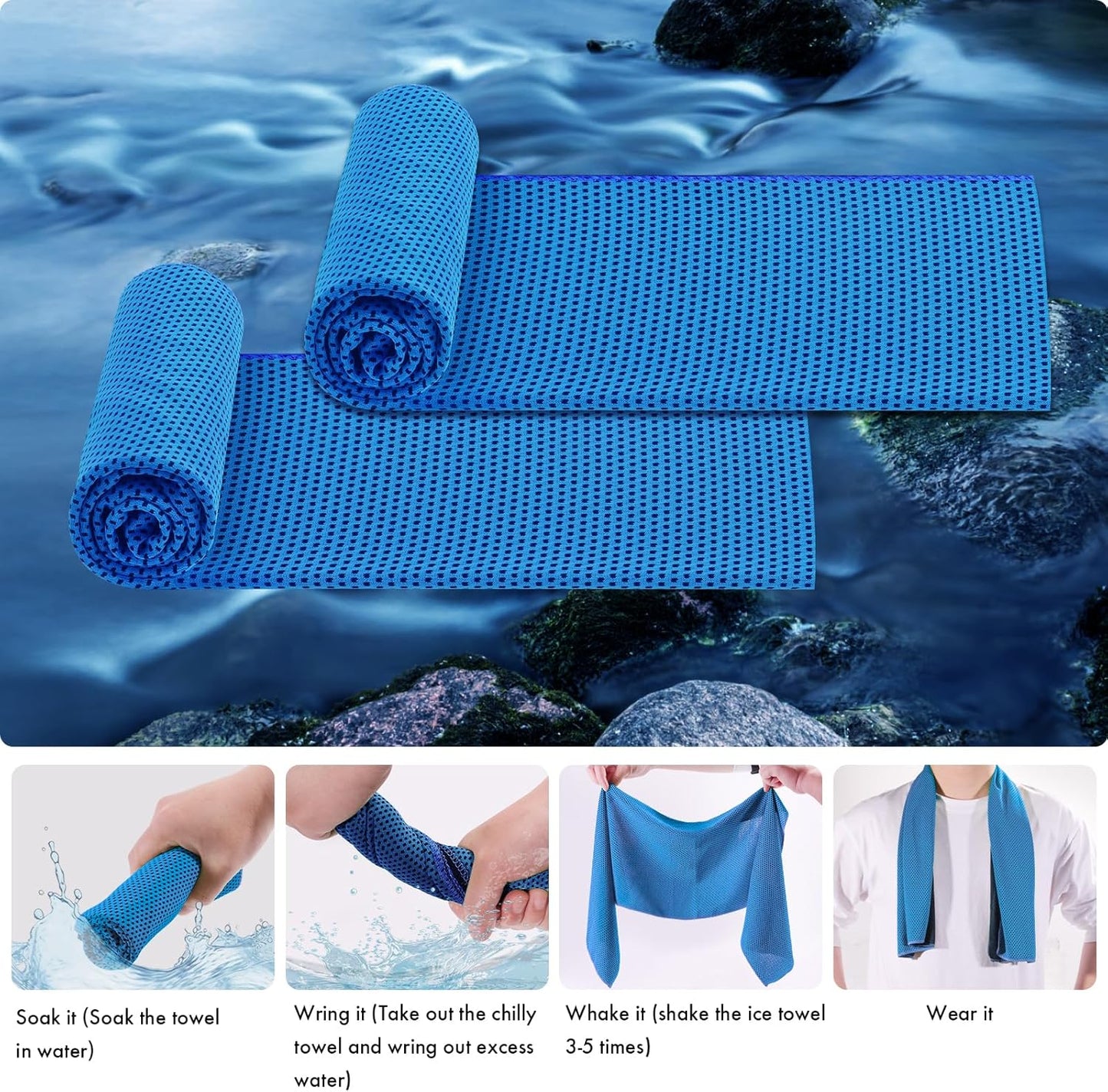 Leuceiy 4 Pack Cooling Towels (40"x12"), Cooling Towels for Neck and Face, Gym Towel for Working Out, Soft Breathable Microfiber Ice Towel for Yoga Sport Running Golf