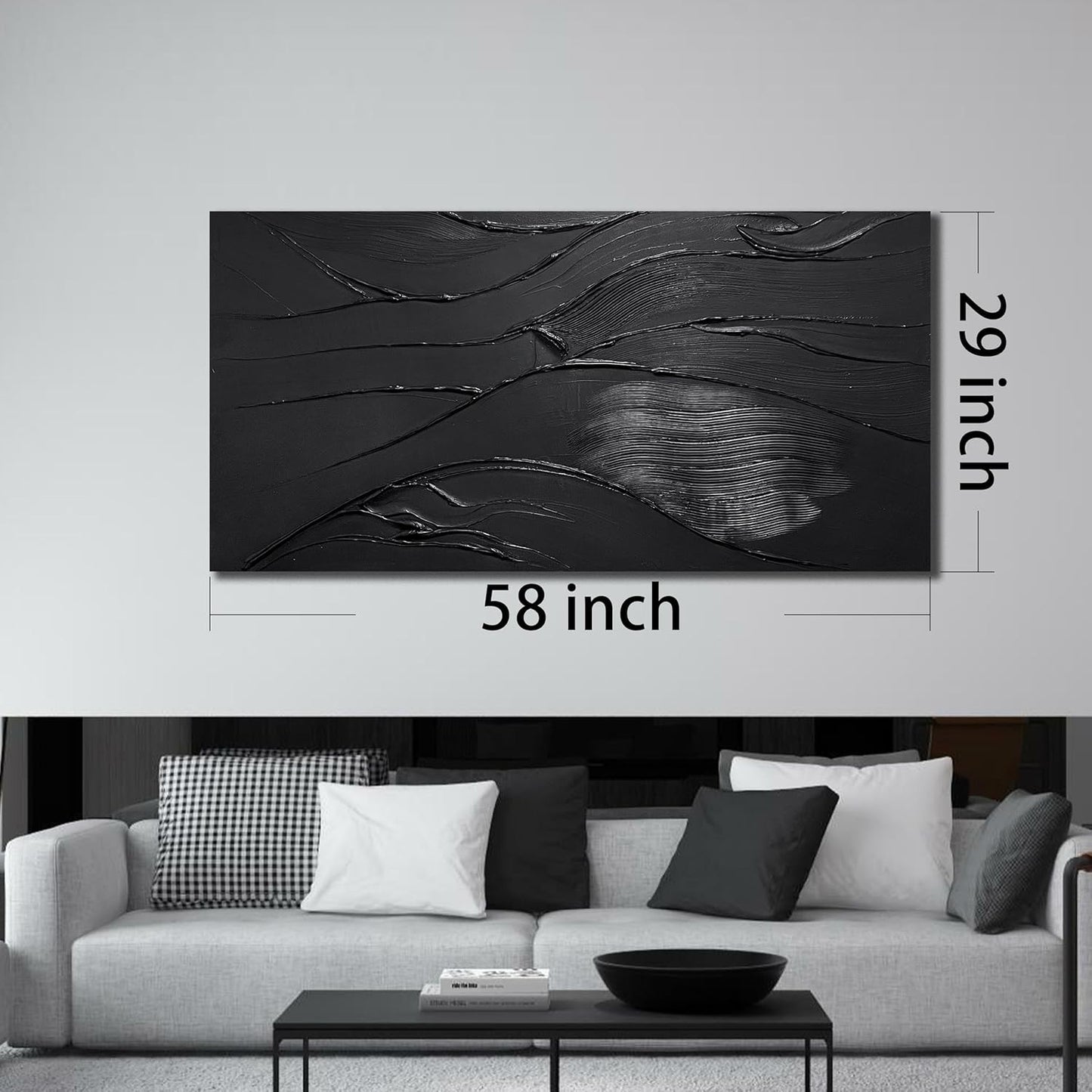 CGXART Large Abstract Wall Pictures For Office Minimalist Wall Decorations For Living Room Black Art Work For Bedroom Walls Large Size 29 x 58 Inch
