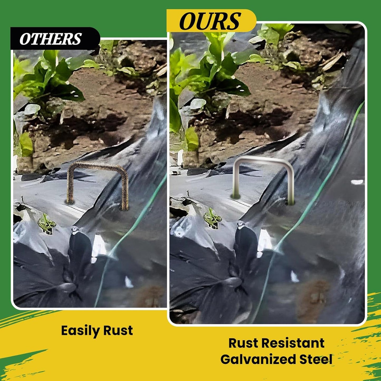 Landscape Staples 10 Inch 120 Pack, Garden Stakes Galvanized Garden Staples 11 Gauge, Plant Cover Stakes for Lawn Weed Barrier