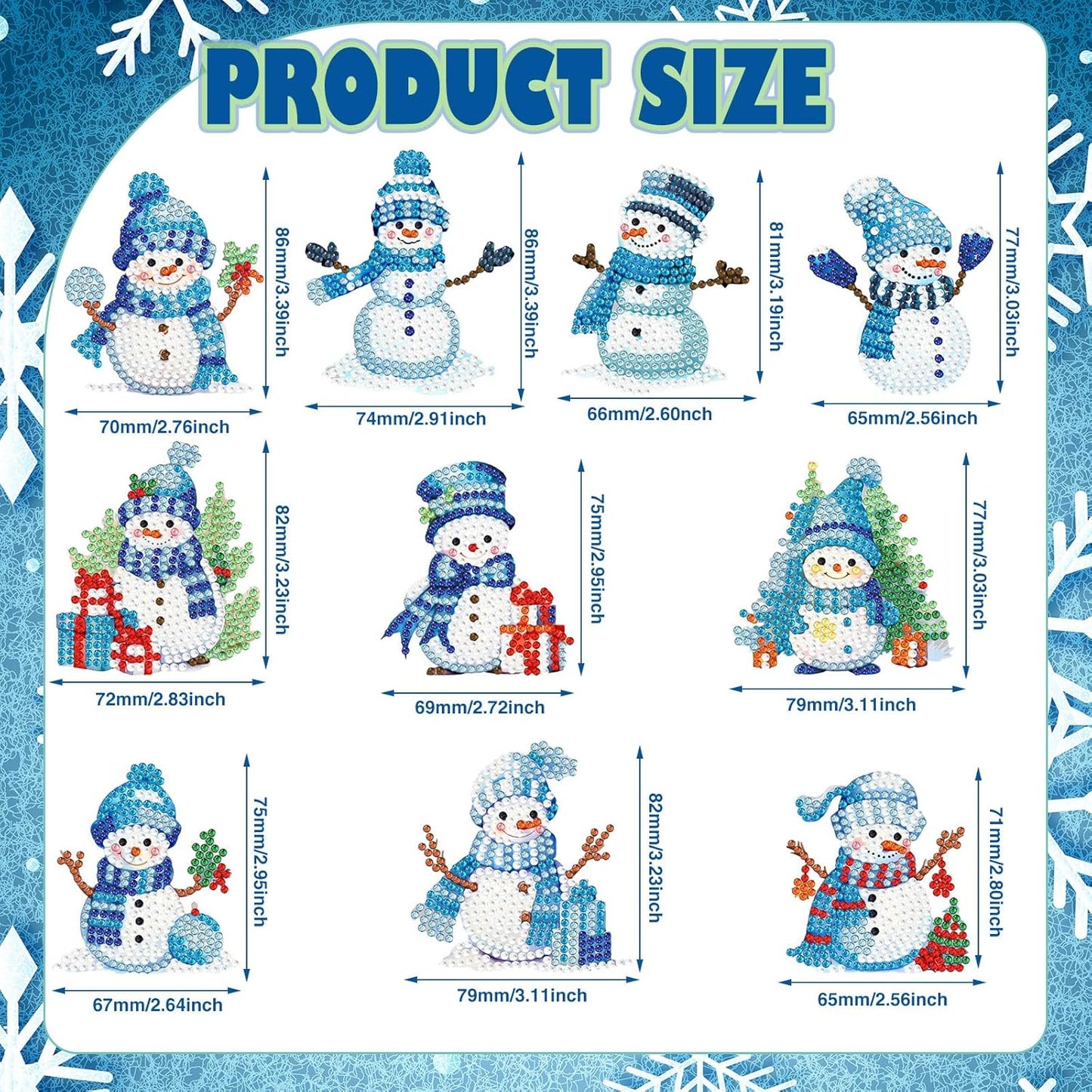 Skylety 20 Pcs Christmas Diamond Art Ornaments Kit Cute Snowman Diamond Painting Ornaments Tag DIY Xmas Rhinestone Art Keychain Crystal Handcraft Gift Wrap Tags with Rope Home Party Decor(Blue)