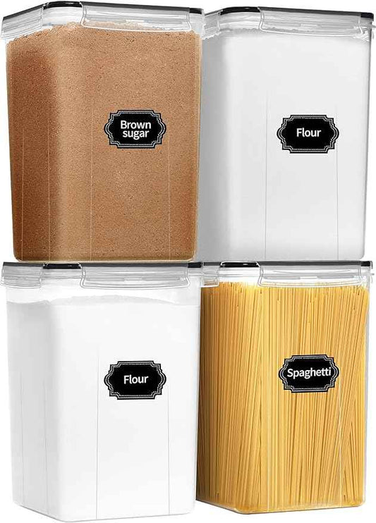 PRAKI Extra Large Tall Airtight Food Storage Containers 6.5L / 220oz, BPA Free, 4pcs Pantry Kitchen Organizers and Storage for Flour, Sugar, Plastic Flour Container with 20 Labels & Maker