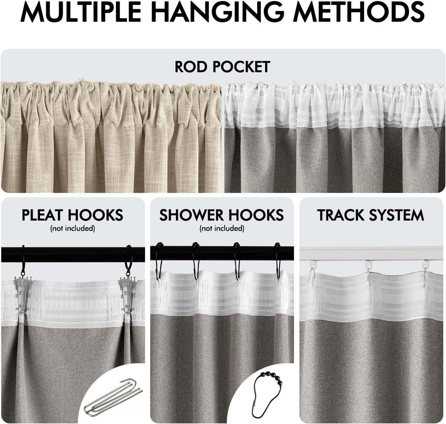 MIULEE Beige 100% Blackout Linen Curtains 105 Inch 2 Panels Set Double Sided No Coating Pleated Back Tab Black Out Long Thermal Insulated Pinch Pleat Bedroom Living Room Darkening Window Drapes