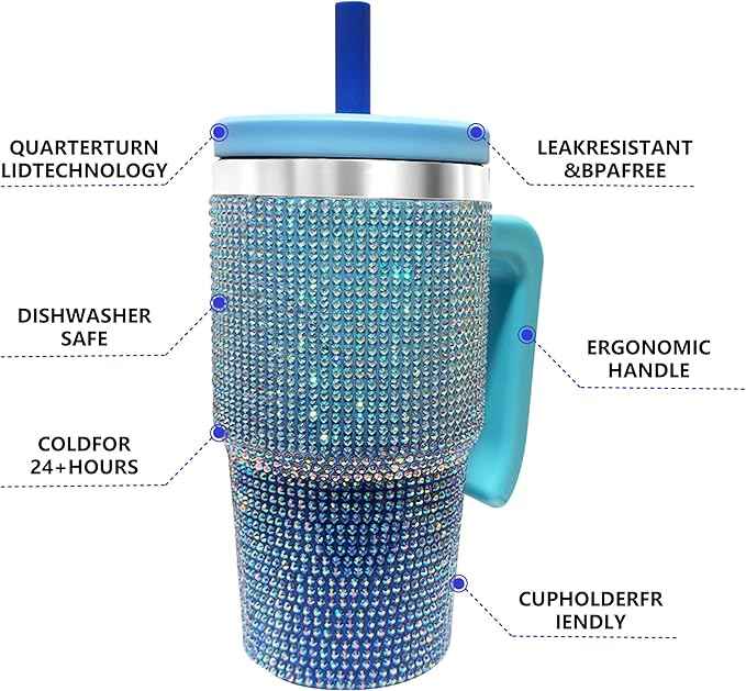 2PCS 20-OZ Insulated Water Bottle,Insulated Stainless Steel Tumbler,Reusable Cold Drink Thermos,BPA-Free, Double-Wall Stainless Steel Water Bottle (Royal Blue - Diamonds, 20, Fluid Ounces)