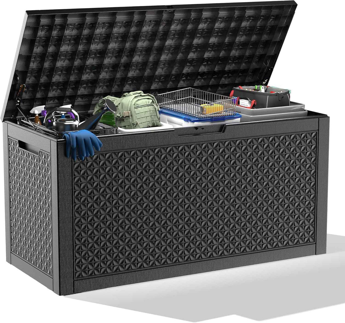 110 Gallon Resin Deck Box Outdoor Storage Box Waterproof for Patio Furniture,Outdoor Cushions,Garden Tools and Pool Supplies（Black）
