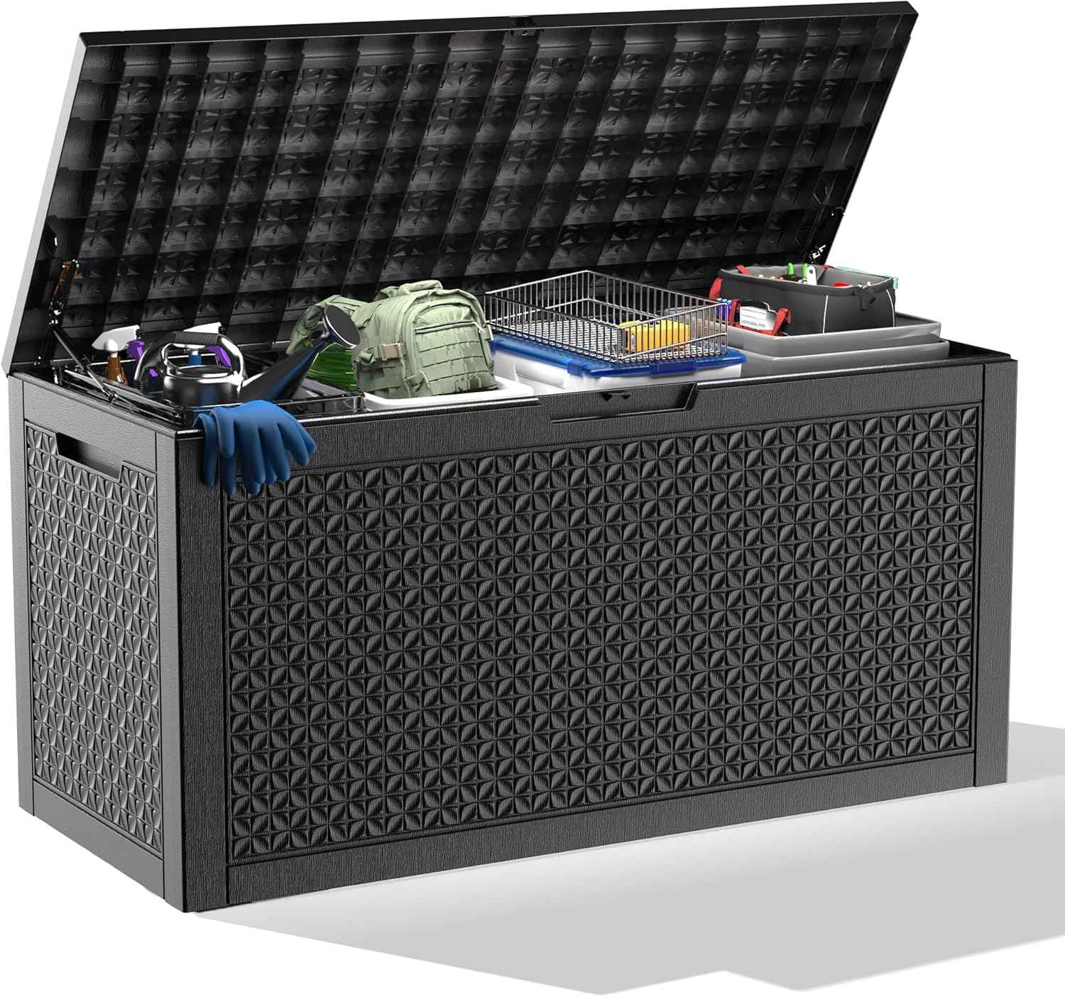 110 Gallon Resin Deck Box Outdoor Storage Box Waterproof for Patio Furniture,Outdoor Cushions,Garden Tools and Pool Supplies（Black）