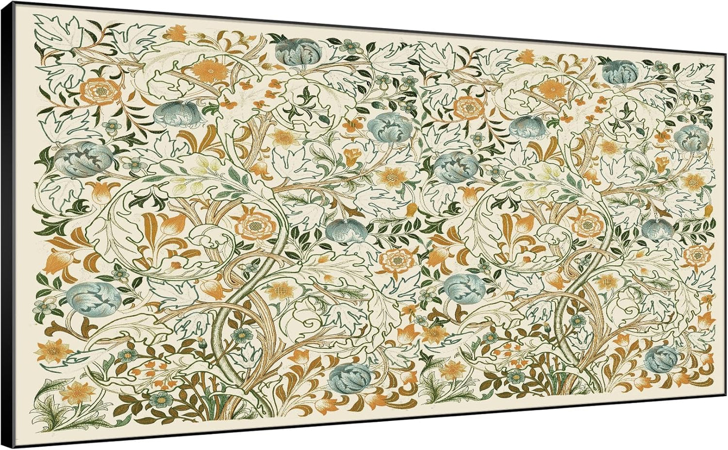 SIGNWIN 24"x46" Extra Large Framed Wall Art Vintage Botanical Floral with Golden and Teal Leaves, Elegant Nature Illustration for Home Living Room Bedroom Decor (Frame Assembly Required)