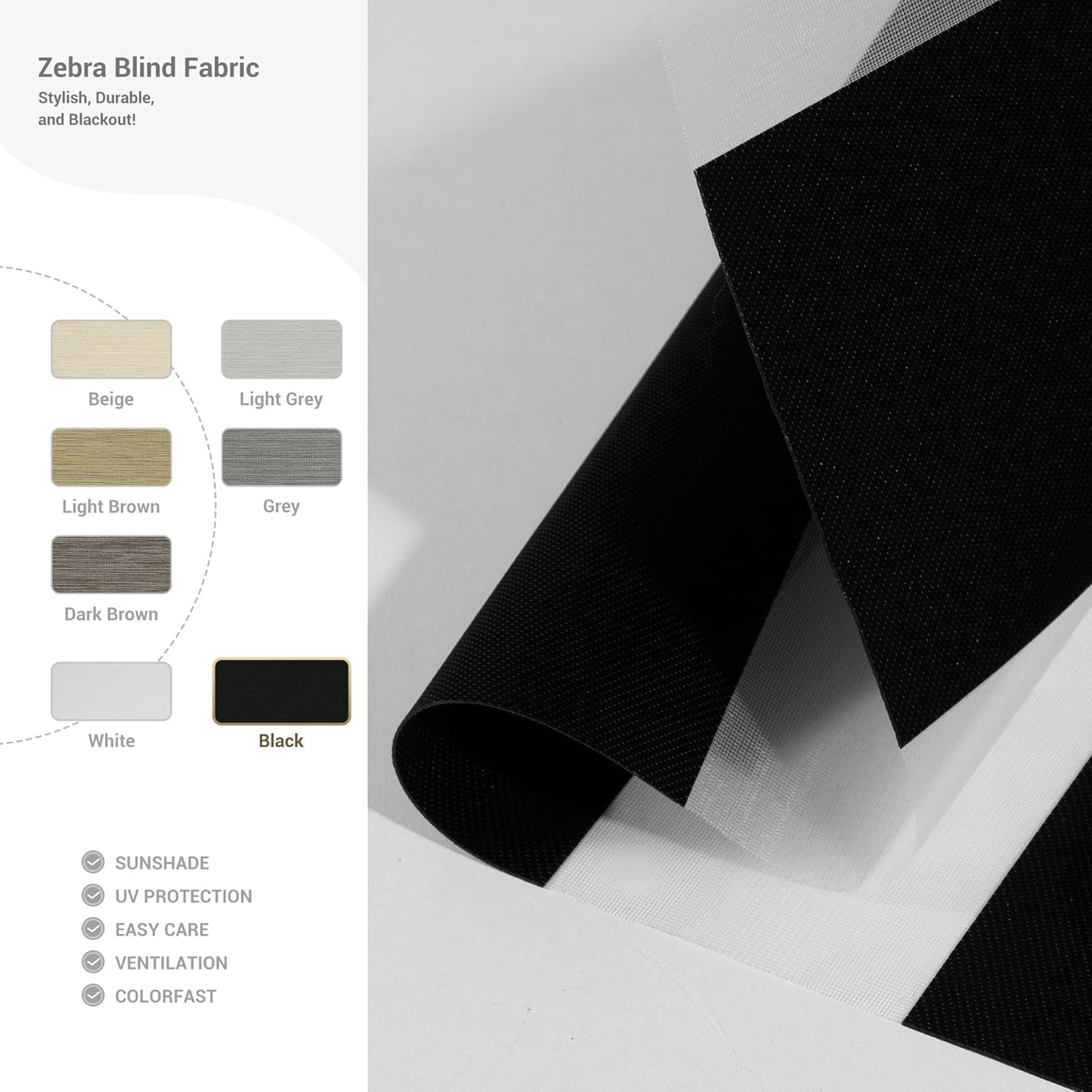 Cordless Zebra Blinds for Windows, Blackout Interior Blinds,Easy to Install,UV Protection,for Offices and Home,Custom Roller Shades, Solid Black, 73" W x 80" H