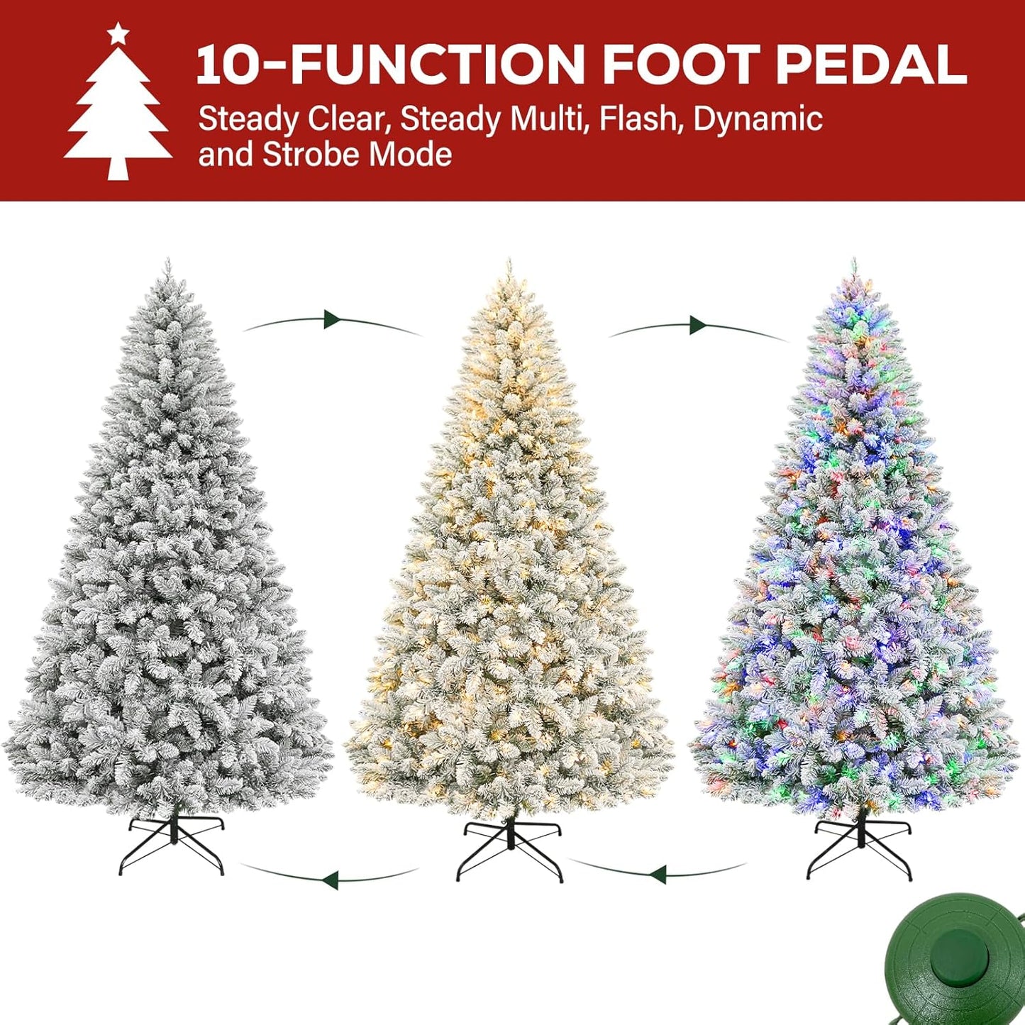 Hykolity 6 ft Prelit Christmas Tree with 250 Color-Changing LED Lights, Snow Flocked Artificial Christmas Tree with 1032 Tips, Metal Stand and Hinged Branches, 10 Colors