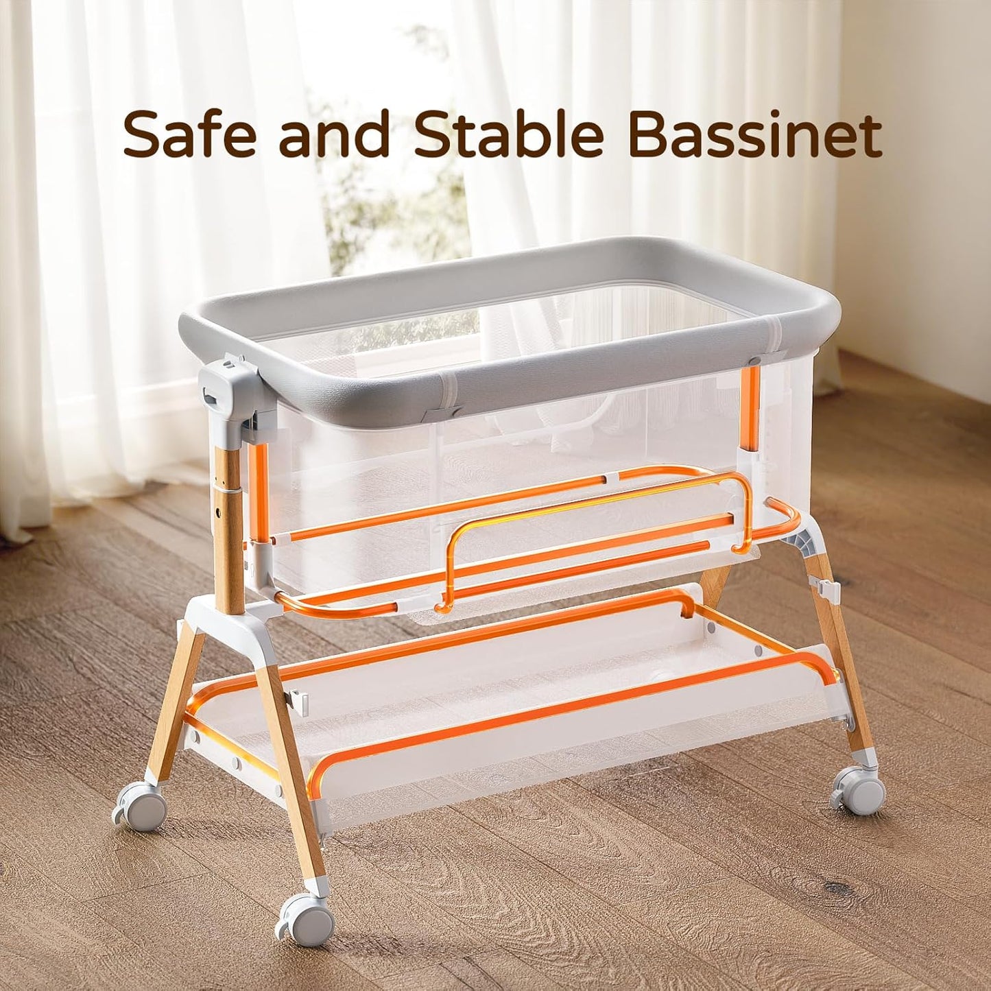 3 in 1 Baby Bassinet Bedside Sleeper,Bedside/Rocking Bassinet for Baby with Waterproof Comfy Mattress and Lockable Wheels,7 Adjustable Height, Easy Folding Portable Crib for Newborn(Gray)
