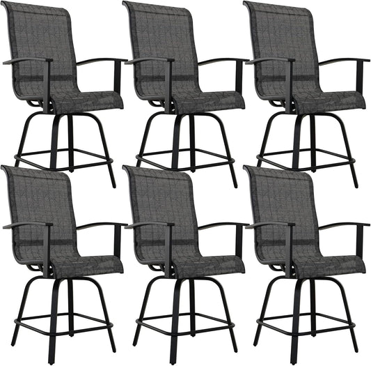 Grand patio Counter Height Swivel Bar Stools Set of 6, 24 Inch Height Patio Seating for BBQ Island Outdoor Kitchen Dining Stool Chair (Black & Grey Plaid, 6PC)