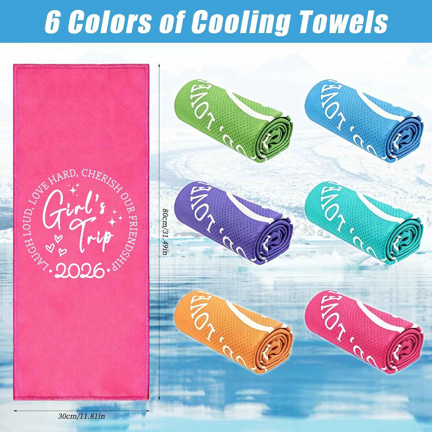 12 Pcs Cooling Towels for Neck and Face, 32"x12" Travel Towels for Girl's Trip Gifts Favor, Microfiber Soft Breathable Towel for Friendship Girls Weekend Gifts for Pool Camping Travel