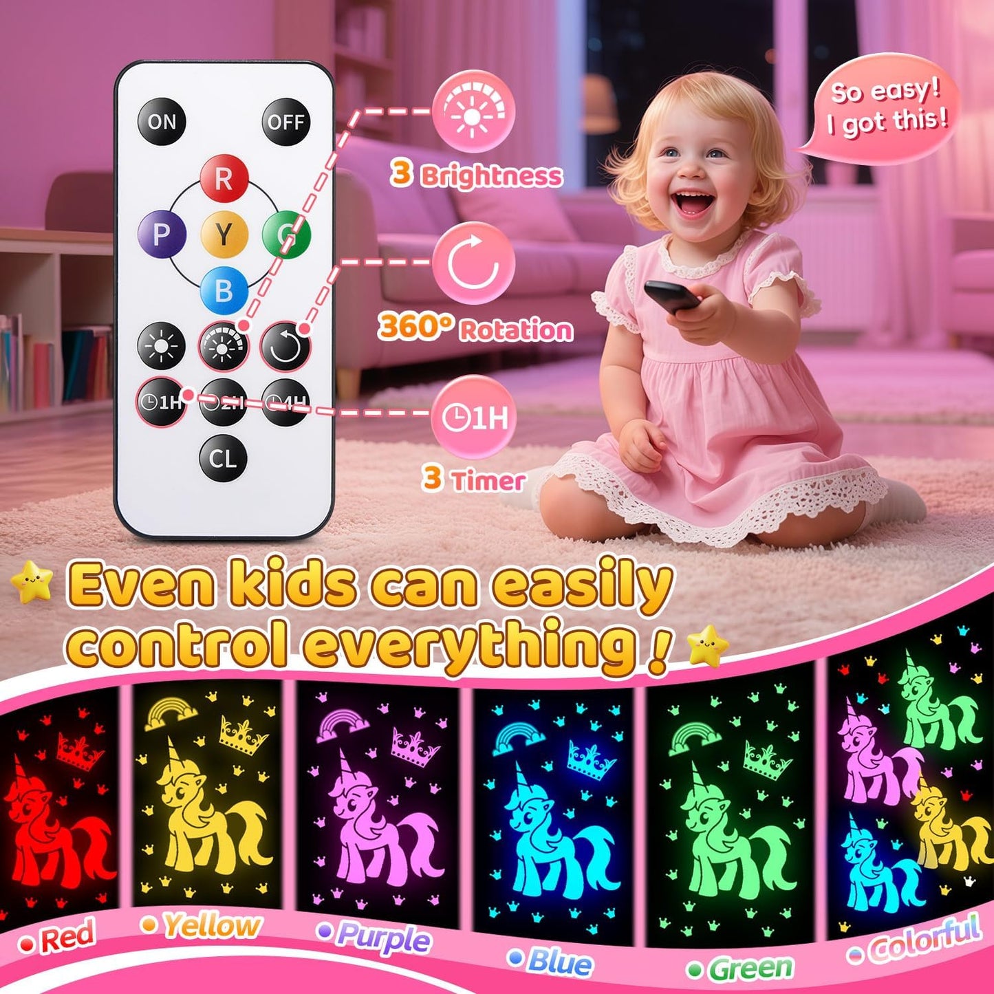 Girl Gifts & Toys, 【3 Film & 93 Colors】Kids Night Light Projector, Unicorn Toys+Princess Toys+Mermaid Toy+Night Light for Kids, 4 Year Old Girl Birthday Gifts, Juguetes para Niñas, Muñecas para Niñas