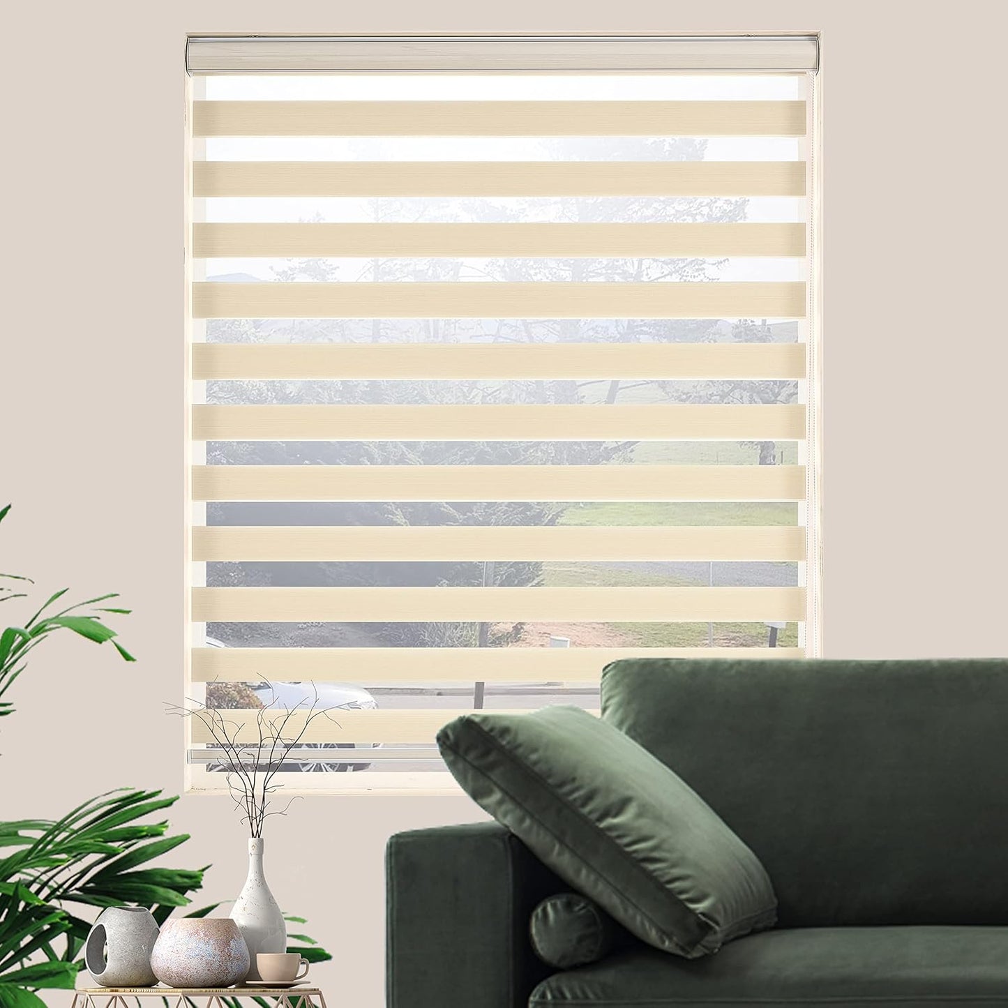 Custom Zebra Blinds for Windows Light Filtering Dual-Layer Window Shades for Privacy Free-Stop Sheer Shades Roller Blinds for Indoor Windows(19" W X 72" H, Cream)