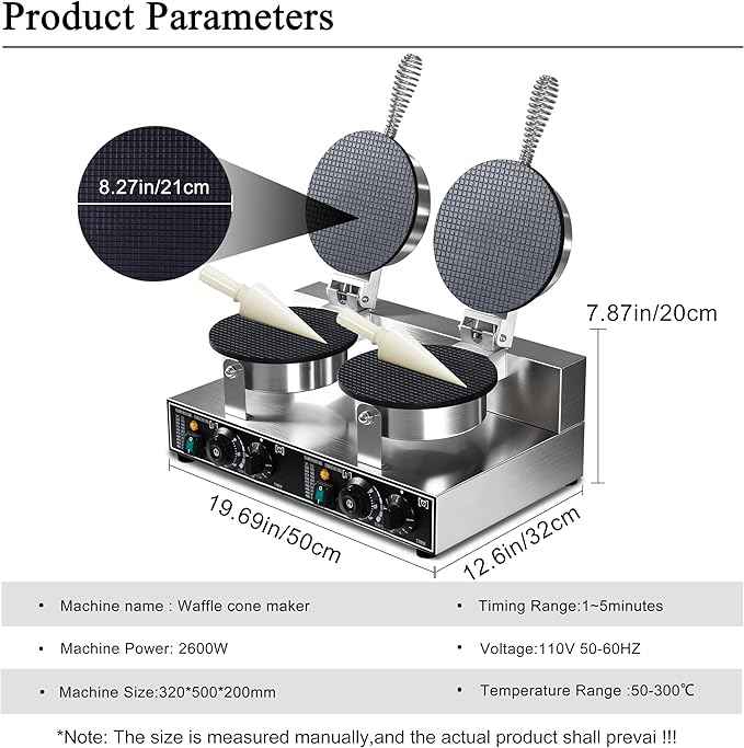 Waffle Cone Maker Commercial 2600W Professional Ice Cream Cone Waffle Maker Machine, Electric Commercial Waffle Cone Maker Machine With Temp & Time Control for for Restaurant Bakery Snack Bar Family