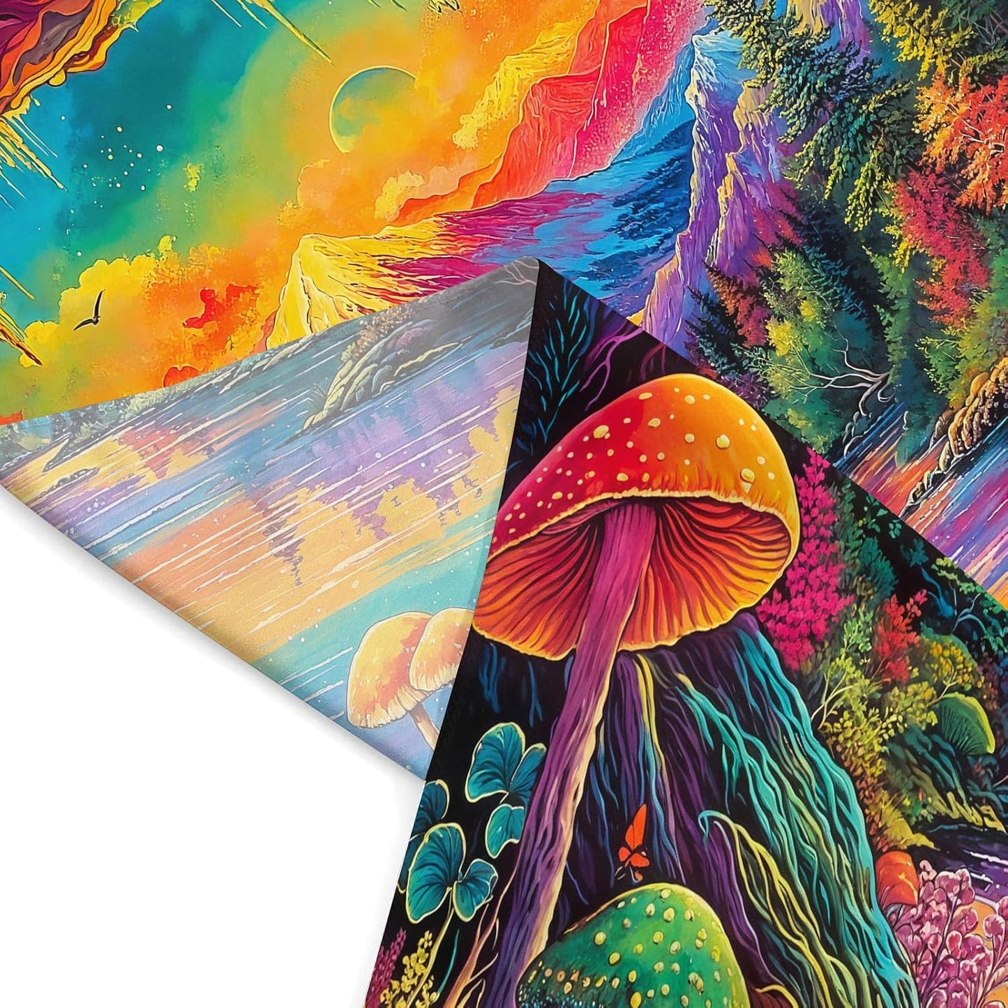 Haibimen Blacklight Landscape Tapestry Wall Hanging Forest Mushroom Aesthetic Tapestries for Bedroom Nature Mountain Lake Wall Art for Living Room, Dorm Decor (lake, 80''×60'')