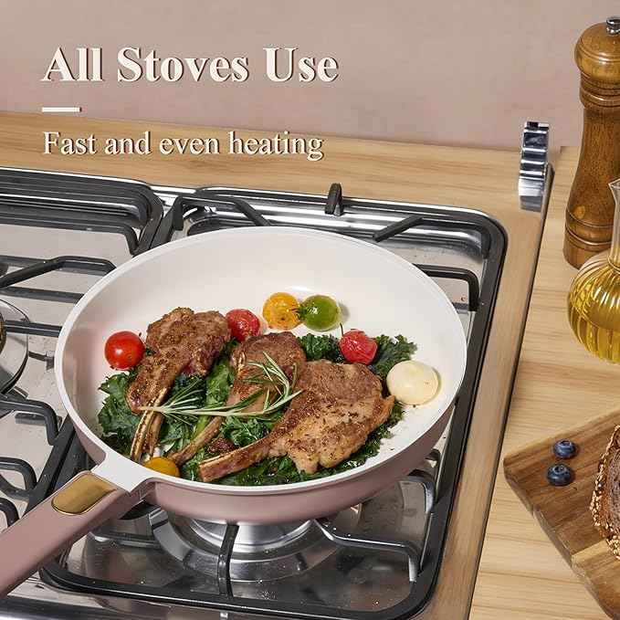 CAROTE Ceramic Cookware Set, Pots and Pans Set Non stick, 14-Piece Induction Cookware, Non toxic Healthy Non Stick Kitchen Cooking Set, with Frying Pans Set,Large Capacity Soup Pot