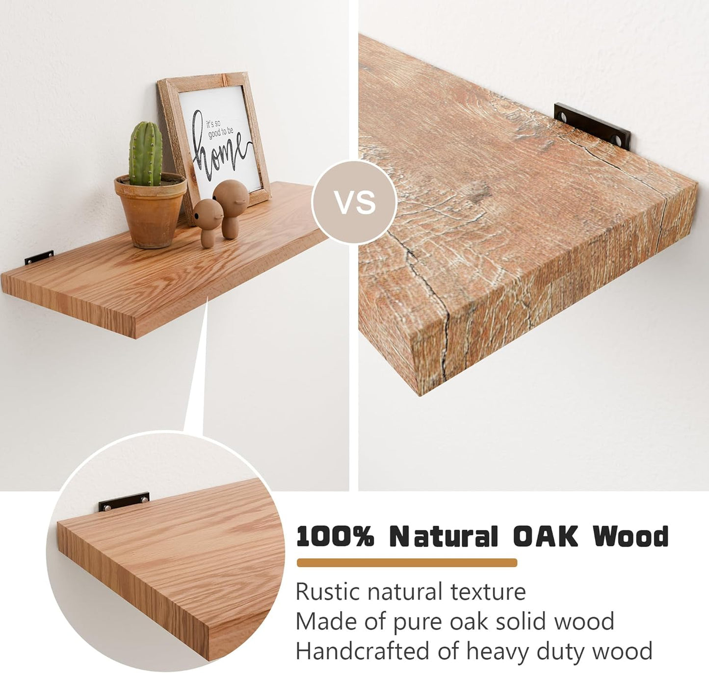 36 Inch Solid Oak Floating Shelves - Natural Wood 12 Inch Deep Wall Shelf, Rustic Display Shelf, Hanging Wall Shelf Decoration for Bedroom, Bathroom, Living Room