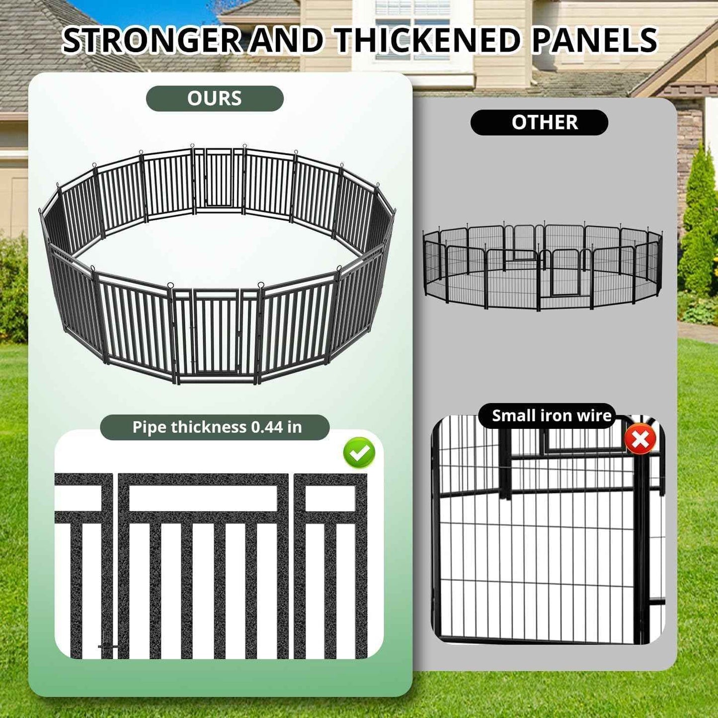 Dog Fence Outdoor Indoor, 47 Inches Height 08 Panels(1gate & 7panels) Dog Playpen for Large/Medium/Small Dogs Metal Dog Pen for Yard Camping and RV [Black-Silver]