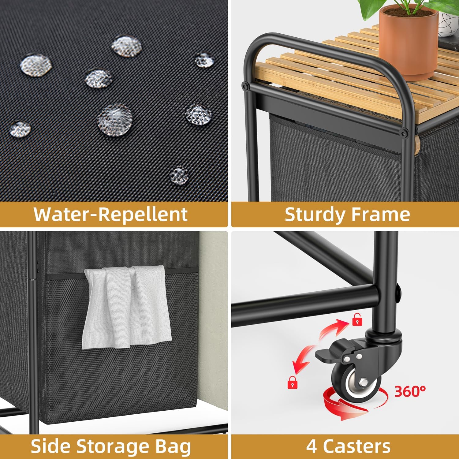 Laundry Hampers 2 Section, Laundry Sorter with Removable Shelf and Pull-Out Bags, Clothes Hampers with Wheels Rolling Cart Basket for Laundry Room Bathroom, 2 x 50 L (Black White) - Lumora Casa