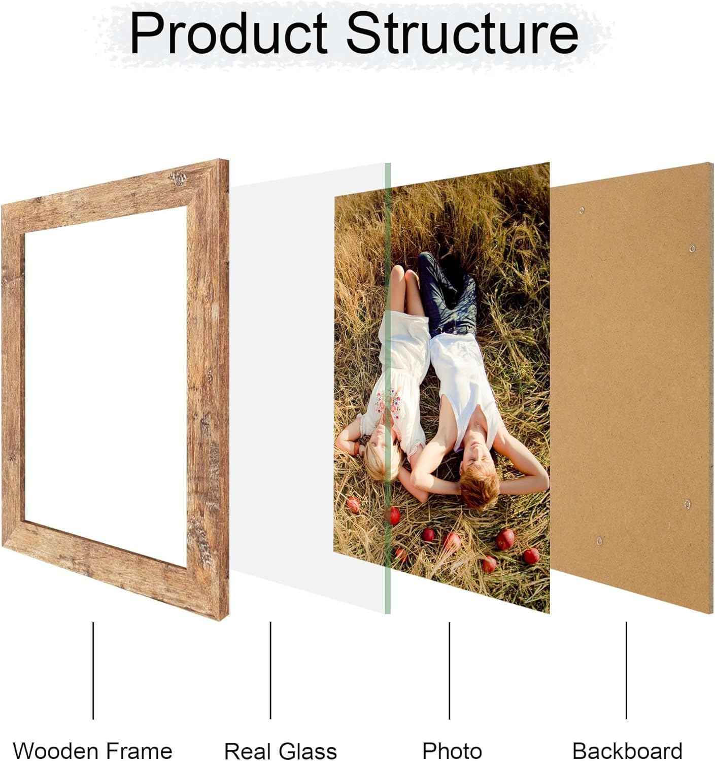 iRahmen 8x10 Picture Frame Set of 6, Brown Rustic Frame with High Definition Real Glass, 8 x 10 Wood Photo Frames for Tabletop Display and Wall Mounting