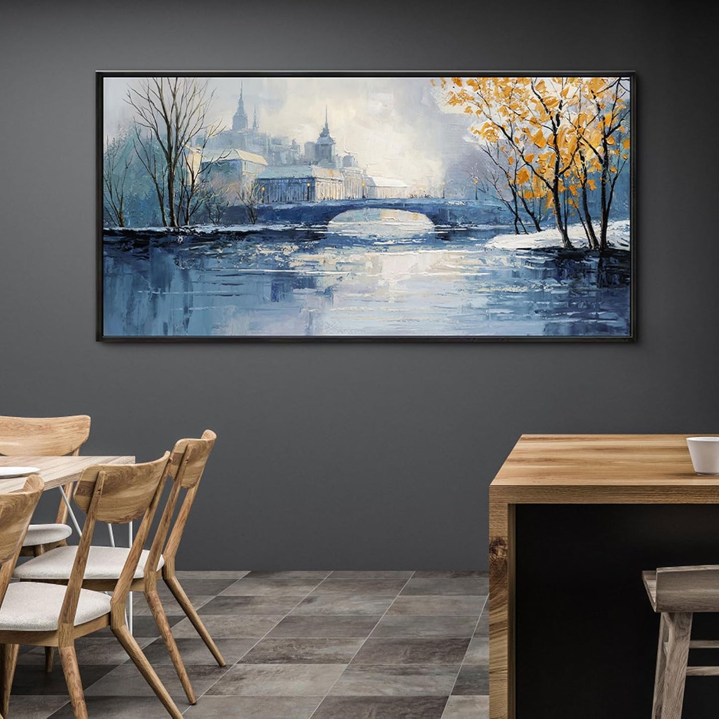 yiijeah Paintings Wall Decor - Wall Frames for Living Room Decorations Abstract Canvas Wall Art Blue and White Extra Large Artwork for Bedroom Office Home Decoration