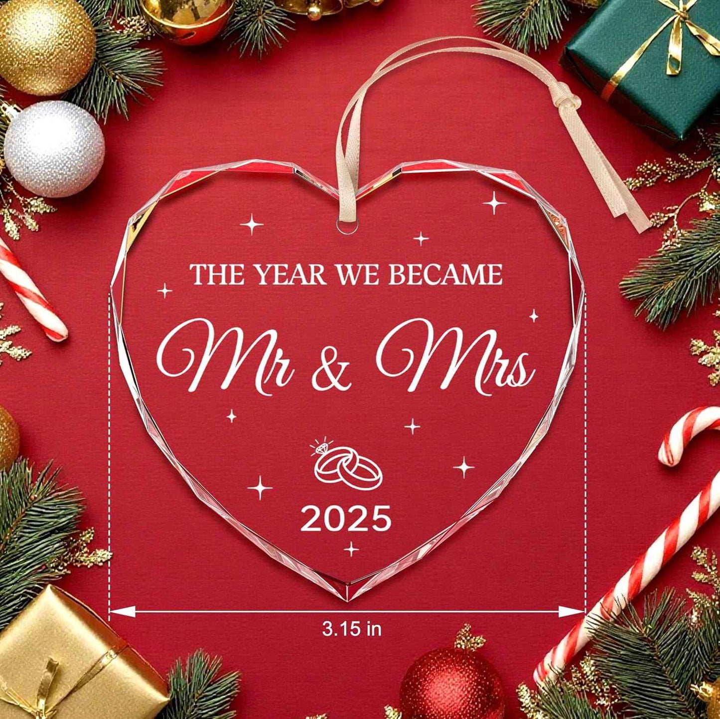 Wedding Gifts, Mr and Mrs Gift, Wedding Gifts for Couples 2025, Newlywed Couple, Bride, Bridal Shower Gift, Just Married Crystal Glass First Christmas Married Ornament