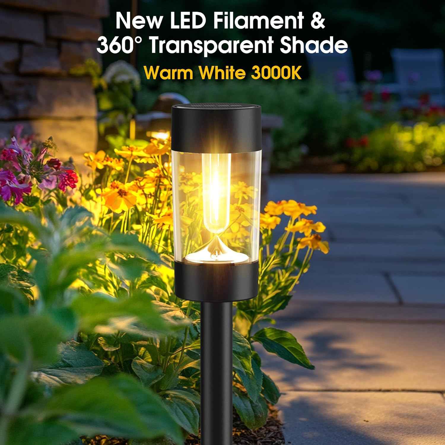 Eyrosa Solar Lights Outdoor, 12 Pack Waterproof Solar Landscape Lighting for Pathway Garden Yard Path Walkway Driveway Lawn Patio Outside Decor, Warm White