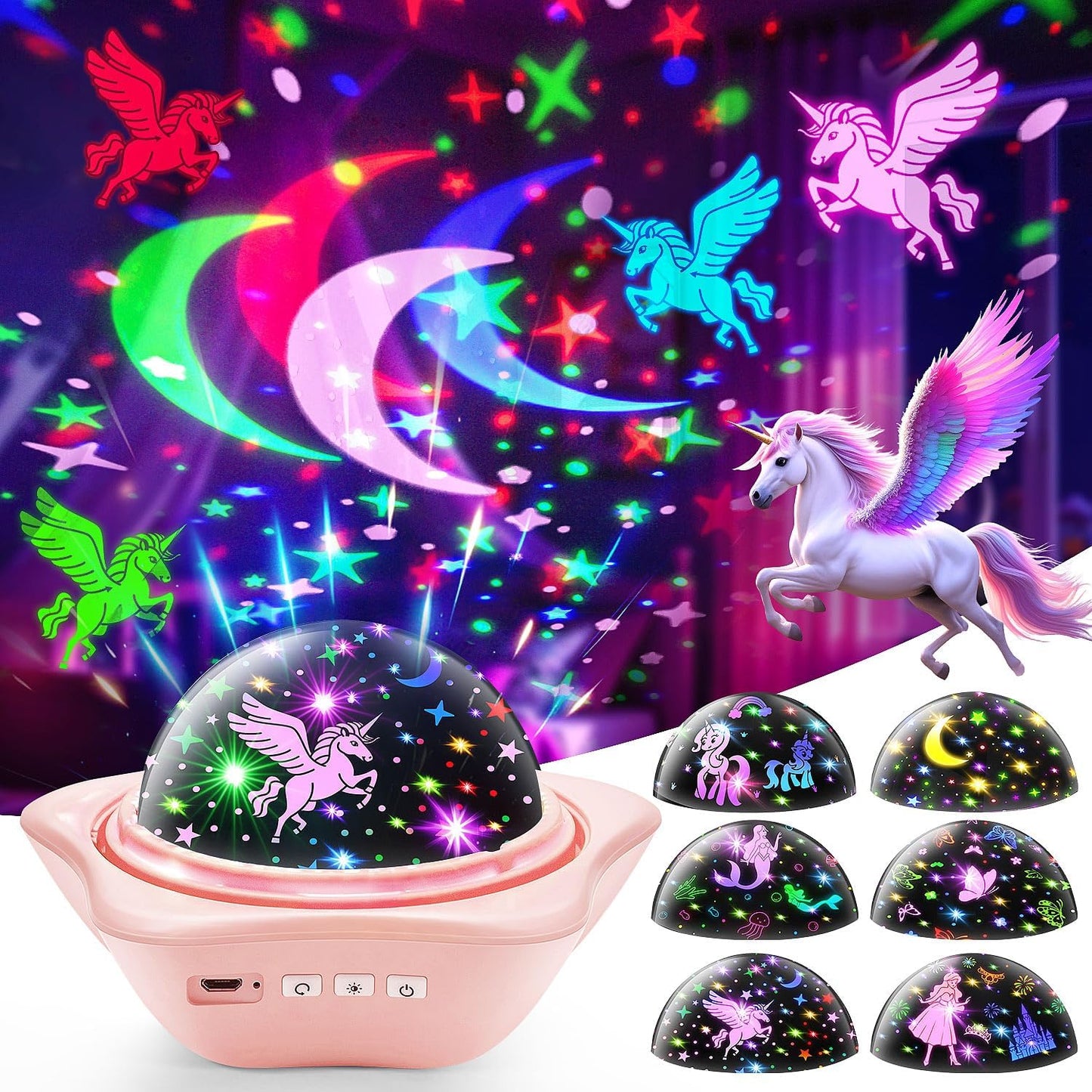 Girls Toys, 【6 Slides+96 Projections】Unicorn Night Light Projector,【Unicorn+Mermaid+Princess】Girls Toys 0-14,Star&Moon Projector for 3 Year Old Girl Gifts, Birthday Gifts,Juguetes para Niñas,Baby Gift